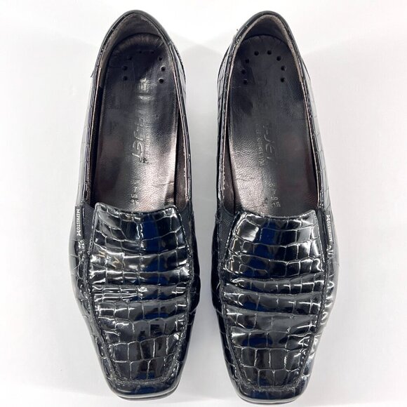 Mephisto Celka Croc Emboss Patent Black Leather Wedge Slip On Loafers Size 9.5 - Picture 3 of 15